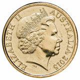 Obverse of Australia’s 2015 $2 coin, featuring Queen Elizabeth II and the inscriptions Elizabeth II, Australia and 2015.