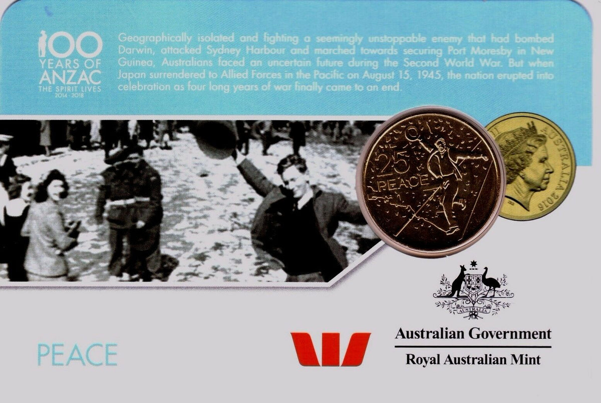 Australia 2016  25 Cent Uncirculated  Peace - Dancing Man -  ANZAC - Nordic Gold