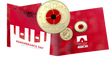 Presentation overview: Australia 2018 $2 Armistice Centenary red poppy C-mintmark coin with Remembrance Day presentation folder and both coin faces.