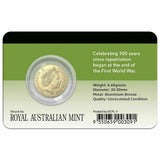 Back of the 2019 $2 Repatriation Centenary coin pack, showing Queen Elizabeth II’s portrait, coin specifications and Royal Australian Mint attribution.
