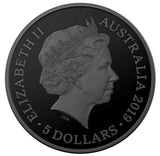 Australia 2019 $5 Gold Plated Black Proof Echoes of Australian Fauna: Tasmanian Tiger Thylacine Obverse