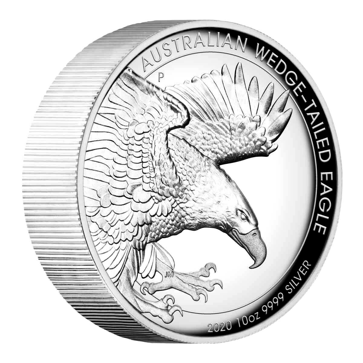 Australia 2020 $10 Wedge-tailed Eagle  High Relief 10 Oz Silver Proof Angle showing reeded rim
