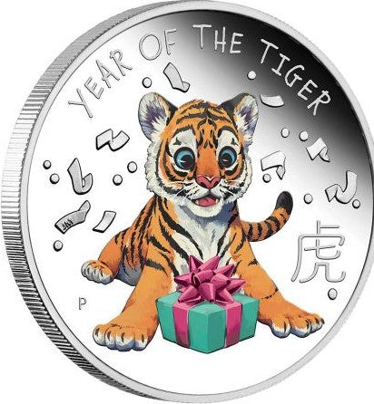 Tuvalu 2022 50 Cents Baby Tiger Coloured 1/2oz Silver Proof Coin