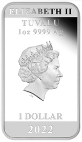 Tuvalu 2022 $1 60 Years of Bond 1oz Silver Proof Rectangular Coin