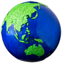 Asia and Australia: Blue Marble Green Planet Earth silver sphere coin showing green Asia and Australia against blue oceans.