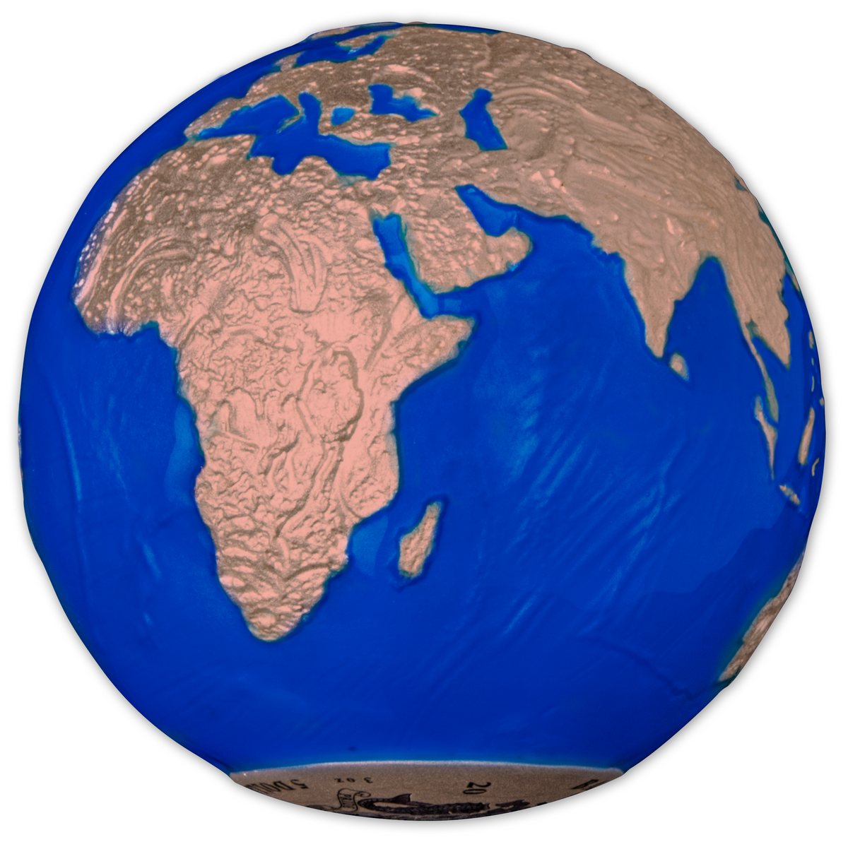 Barbados 2022 $5 Endangered Blue Marble Earth with Meteorite from Space Rose Gold-Plated 3oz Antiqued Silver Sphere Coin