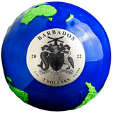 Barbados 2022 $5 Blue Marble Green Planet Earth 3oz Silver Coloured Sphere Coin
