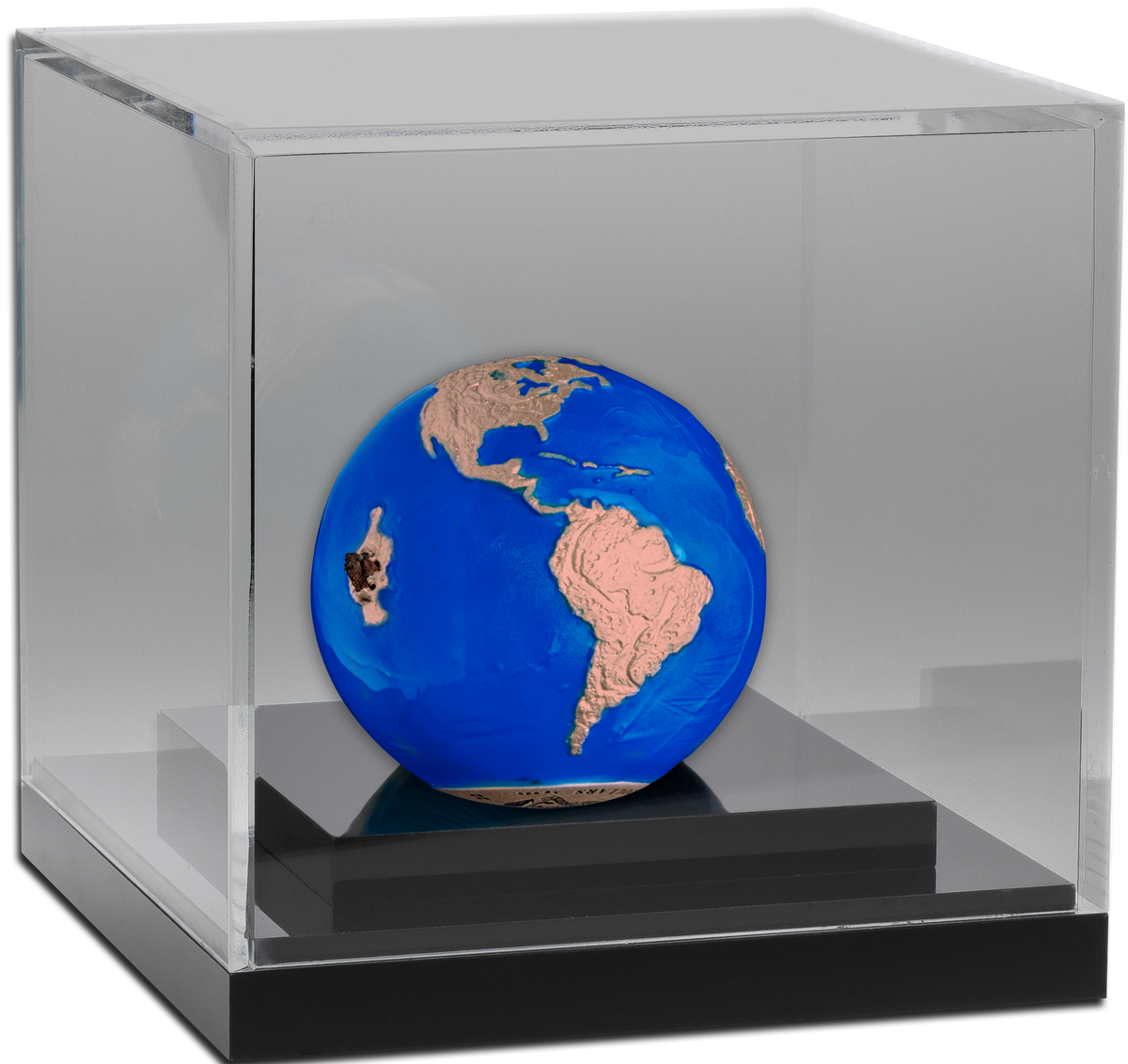 Barbados 2022 $5 Endangered Blue Marble Earth with Meteorite from Space Rose Gold-Plated 3oz Antiqued Silver Sphere Coin