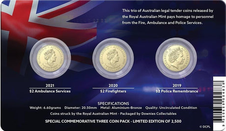 2022 Australia Emergency Services $2 Uncirculated 3-Coin Pack 2500 Limited Edition