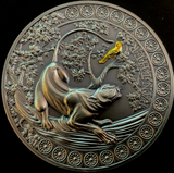 Ghana 2022 10 Cedis Panther Hunting in the Wild Selectively Gilded 2 oz .999 Antique Silver Coin