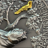 Ghana 2022 10 Cedis Panther Hunting in the Wild Selectively Gilded 2 oz .999 Antique Silver Coin Detail Copyright Atje Hjort