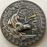 Ghana 2022 10 Cedis Panther Hunting in the Wild Selectively Gilded 2 oz .999 Antique Silver Coin Copyright Atje Hjort