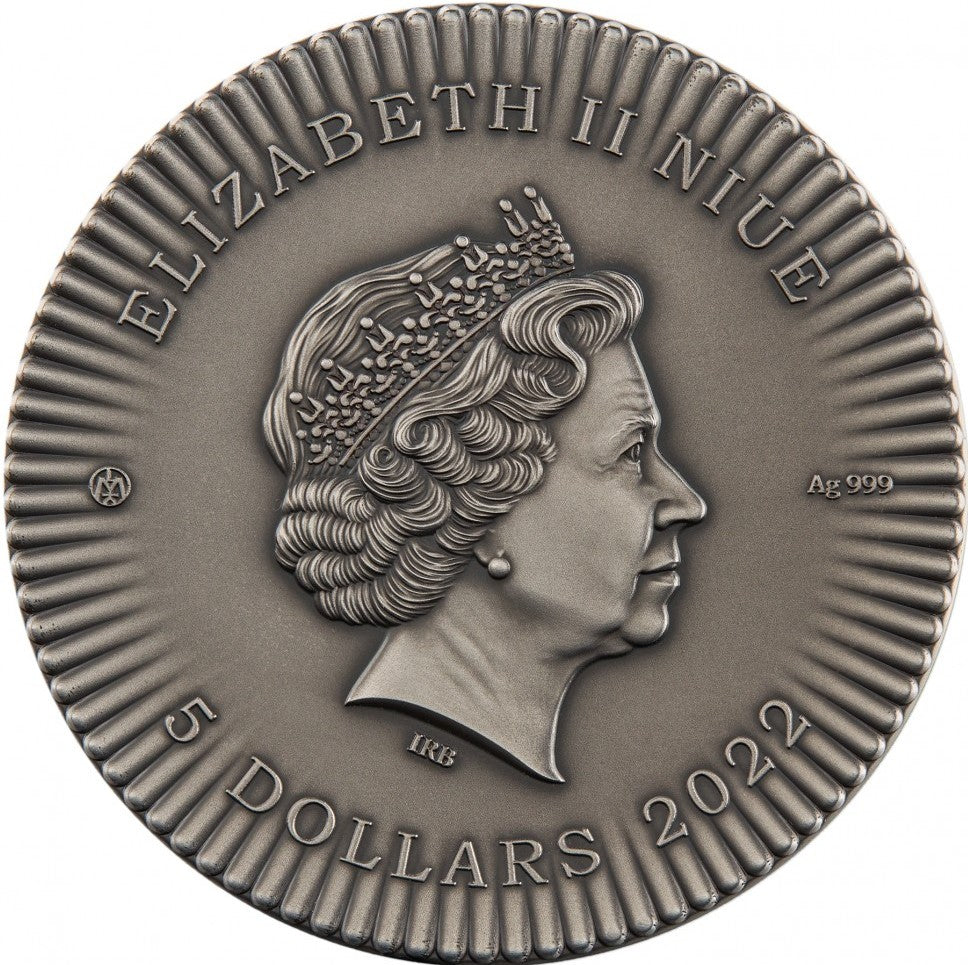 Niue 2022 $5 Women: Isis Wings 2 Oz Colourised Antiqued Silver Coin
