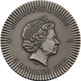 Niue 2022 $5 Women: Isis Wings 2 Oz Colourised Antiqued Silver Coin