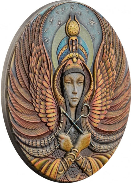 Niue 2022 $5 Women: Isis Wings 2 Oz Colourised Antiqued Silver Coin