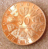 Austria 1967 50 Schillings Uncirculated 100th Birthday of the Blue Danube Waltz 90% Silver 34mm