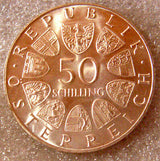 Austria 1967 50 Schillings Uncirculated 100th Birthday of the Blue Danube Waltz 90% Silver 34mm