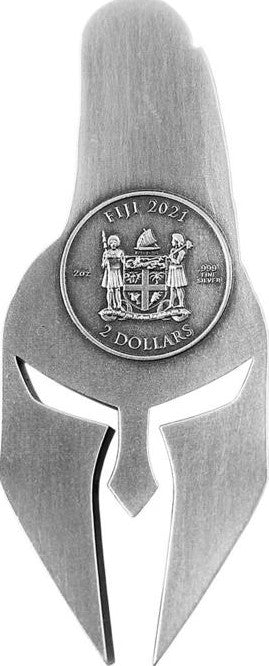 Fiji 2021 $2 Spartan Mask Ancient Warriors 2oz Silver Antiqued Coin