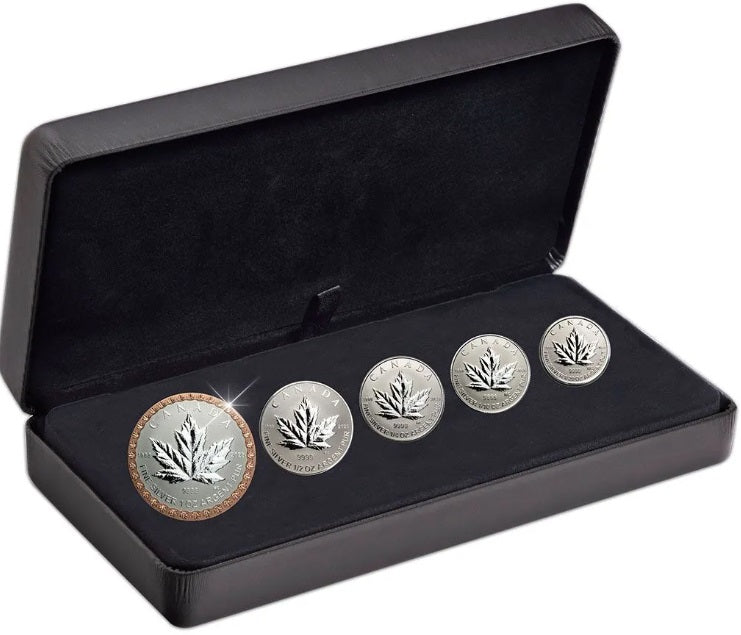 2022 Canada Silver Maple Leaf Fractional Year Set 35th Anniversary Silver Maple Leaf 5 Coins Silver Set in Case