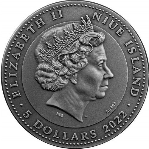 Niue 2022 $5 Tutankhamun’s Mask 2 Oz .999 Antique Silver Coin