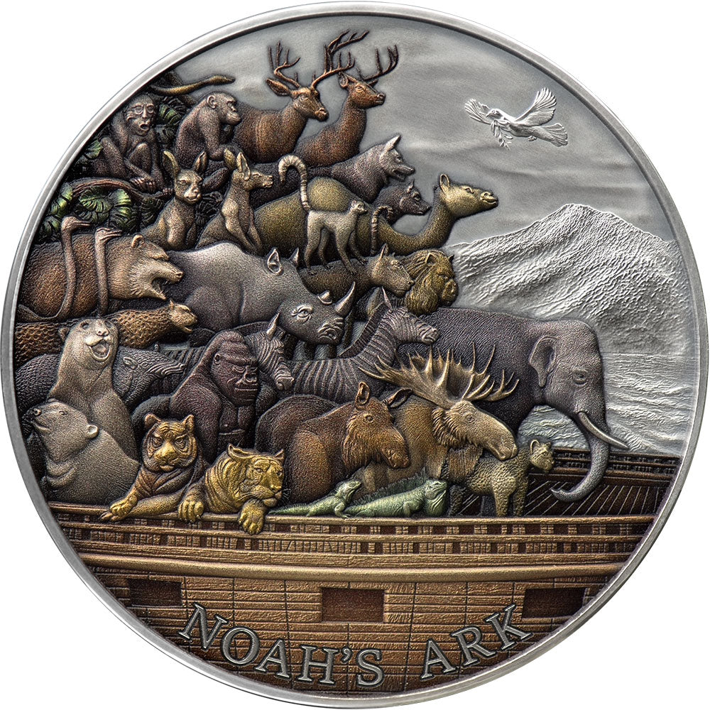Tokelau 2021 $10 Fundamental Stories of Bible Series Noah's Ark 5 oz  Silver Antique High Relief Coin