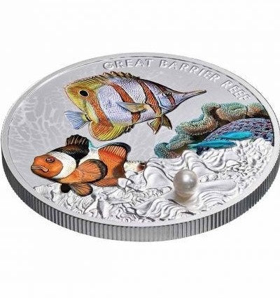 Niue 2022 $2 Great Barrier Reef Coloured 1oz Silver Proof Coin with Pearl Edge Numbered