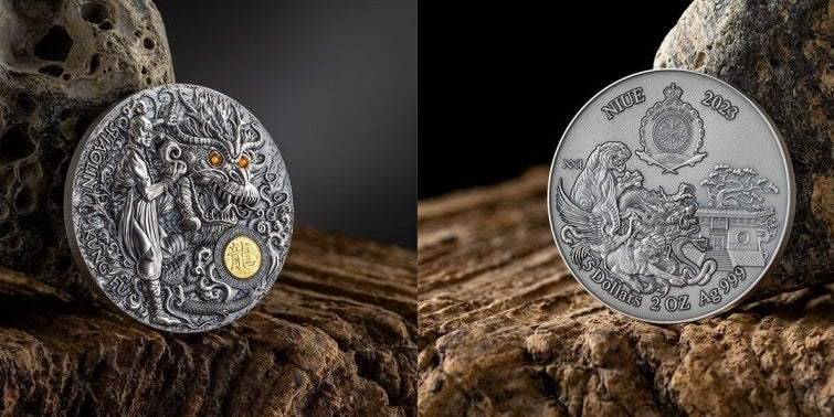 Niue 2023 $5 Shaolin Dragon Kung Fu Martial Art Styles 2 Oz Antique Silver Coin 500 Made
