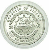 Liberia 2005 $10 Proof Spain Iberian Lynx Gold Plated Silver Diamond Eyes
