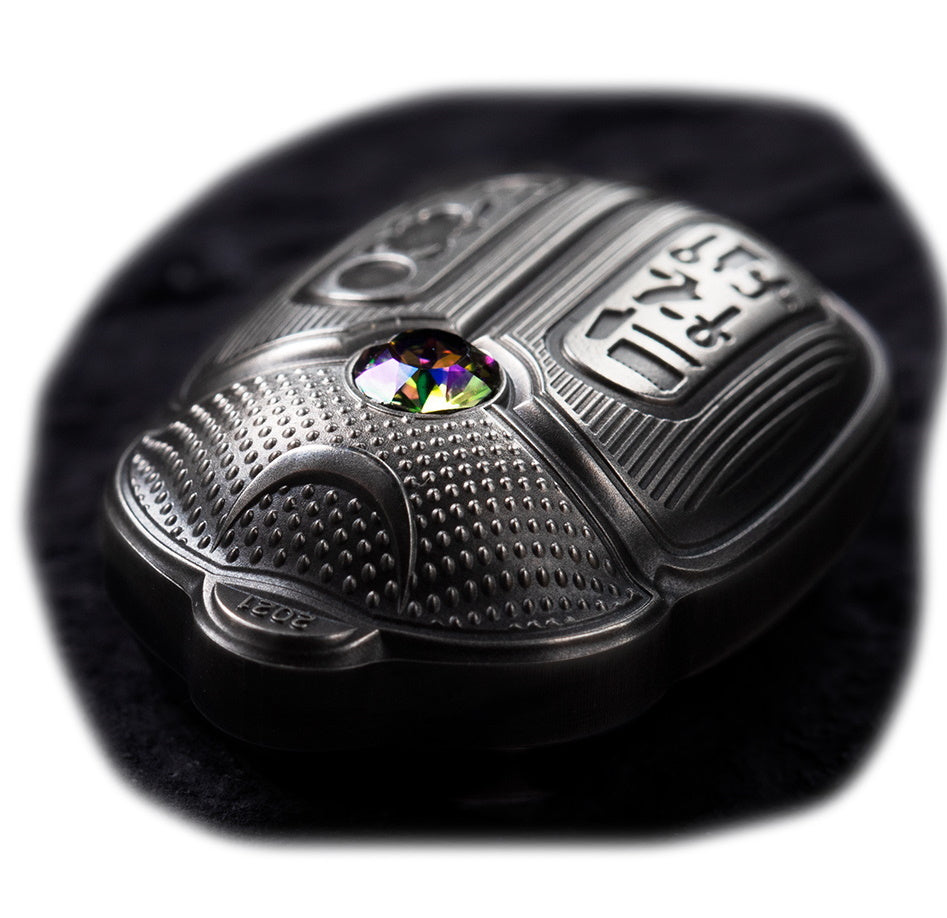 Palau 2021 $5 King Tut Scarab 1oz Silver Ultra-High Relief Antiqued Silver Proof Coin CIT Smartminting®