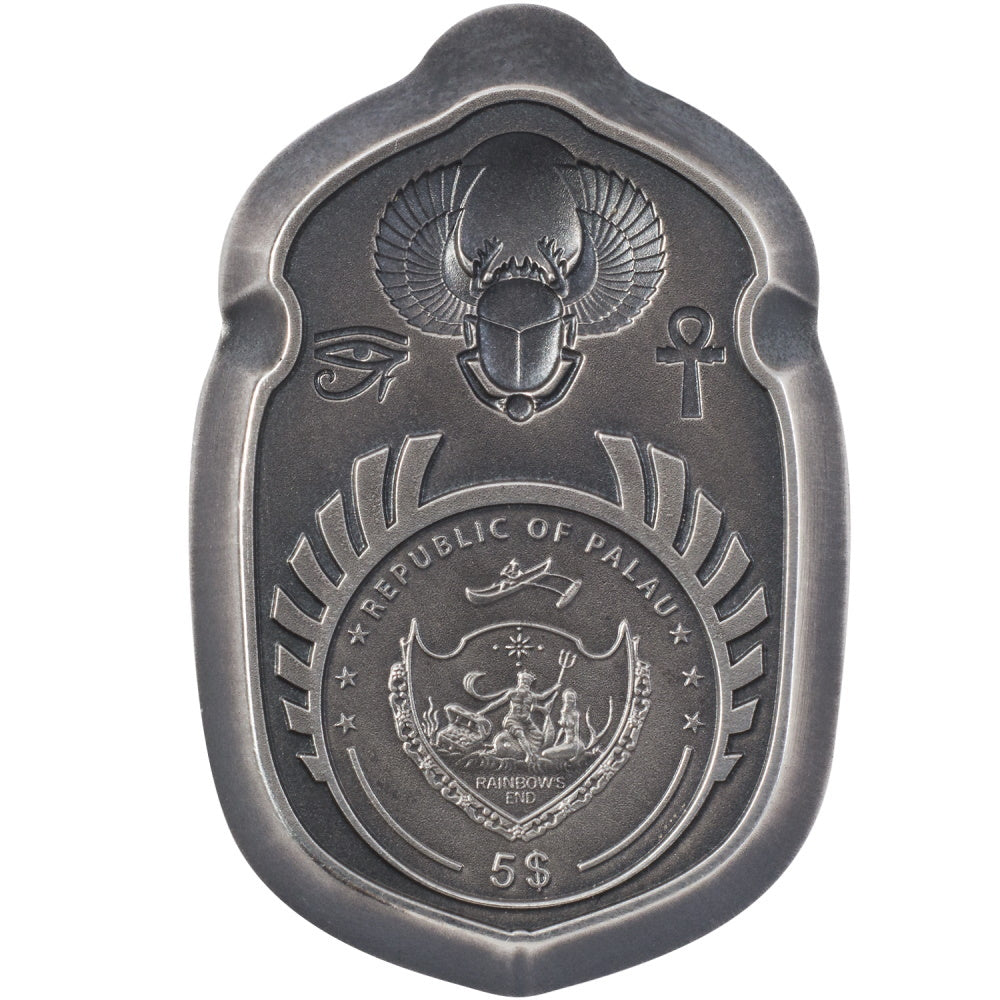 Palau 2021 $5 King Tut Scarab 1oz Silver Ultra-High Relief Antiqued Silver Proof Coin CIT Smartminting®