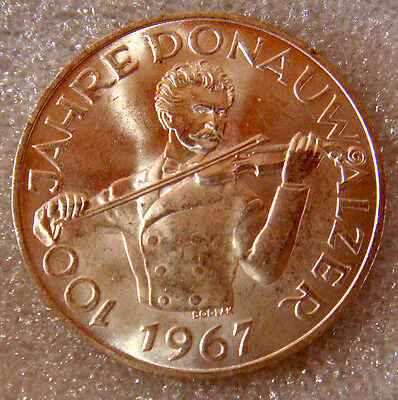 Austria 1967 50 Schillings Uncirculated 100th Birthday of the Blue Danube Waltz 90% Silver 34mm
