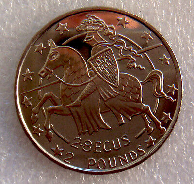 Gibraltar 1992 2.8 Ecus 2 Pounds Knight on Horse Uncirculated