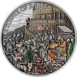 Scene of Biblical Story - the tower of Babel. 2022 Tokelau Tower of Babel 5 oz antique silver coin showing the biblical tower scene