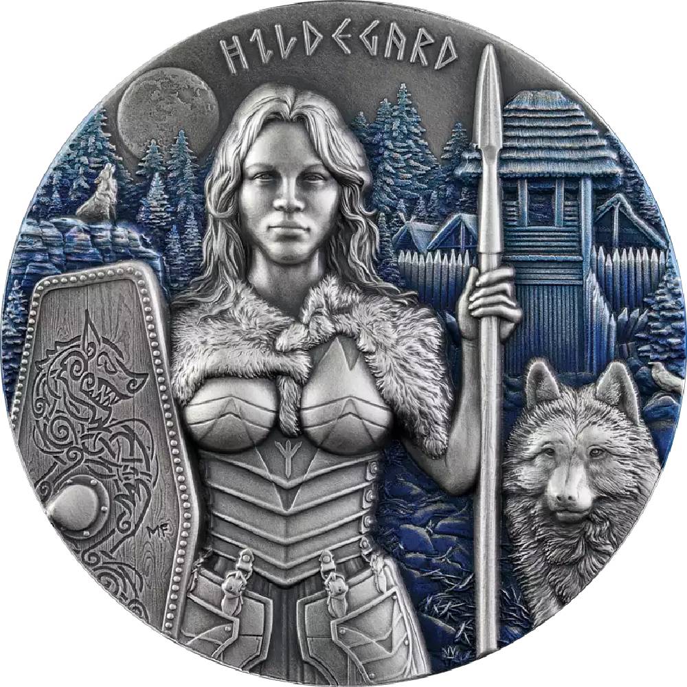 Germania Mint 2022 10 Mark Hildegard Valkyries 2 oz Pure Silver Antique Finish UHR Coin