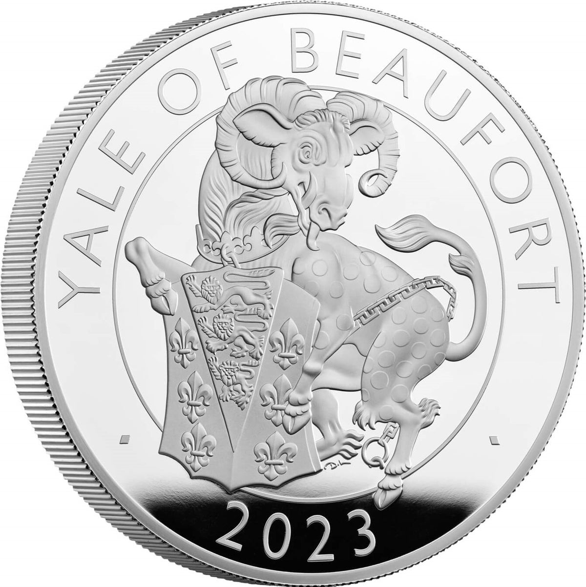 Yale of Beaufort Goat like Beast and Coat of Arms and 2023 in the Legend at the bottom.