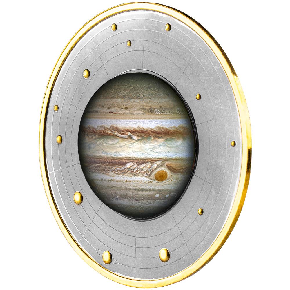 Cameroon 2021 500 Francs Silver Ruthenium Proof Coin - Solar System Series - Jupiter with Magnifying Lens Coloured