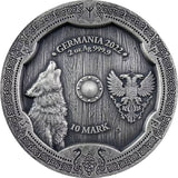 Germania Mint 2022 10 Mark Hildegard Valkyries 2 oz Pure Silver Antique Finish UHR Coin