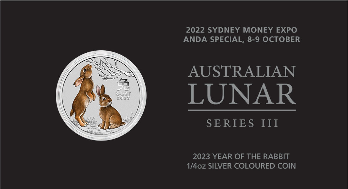 Australia 2023 25 cent Sydney Money Expo Special Year of the Rabbit 1/4oz 99.99% Silver Coloured Coin Perth Mint