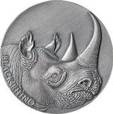 Cameroon 2023 2000 Francs Black Rhino Expressions of Wildlife 2oz Silver 500 Made REVERSE VIEW of RHINO FACE