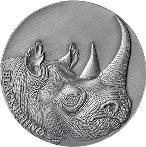 Cameroon 2023 2000 Francs Black Rhino Expressions of Wildlife 2oz Silver 500 Made REVERSE VIEW of RHINO FACE
