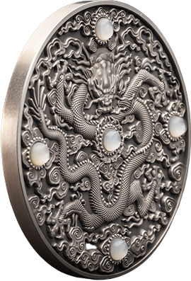 Niue 2023 $5 Chinese Dragon Art 2oz Antique Silver High Relief Coin with Jasper Stones 200 Minted