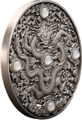 Niue 2023 $5 Chinese Dragon Art 2oz Antique Silver High Relief Coin with Jasper Stones 200 Minted