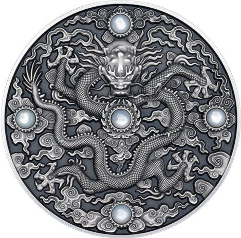 Niue 2023 $5 Chinese Dragon Art 2oz Antique Silver High Relief Coin with Jasper Stones 200 Minted