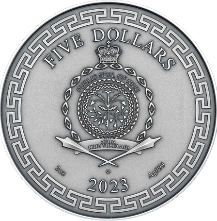 Niue 2023 $5 Chinese Dragon Art 2oz Antique Silver High Relief Coin with Jasper Stones 200 Minted