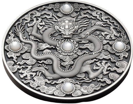 Niue 2023 $5 Chinese Dragon Art 2oz Antique Silver High Relief Coin with Jasper Stones 200 Minted
