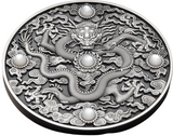 Niue 2023 $5 Chinese Dragon Art 2oz Antique Silver High Relief Coin with Jasper Stones 200 Minted