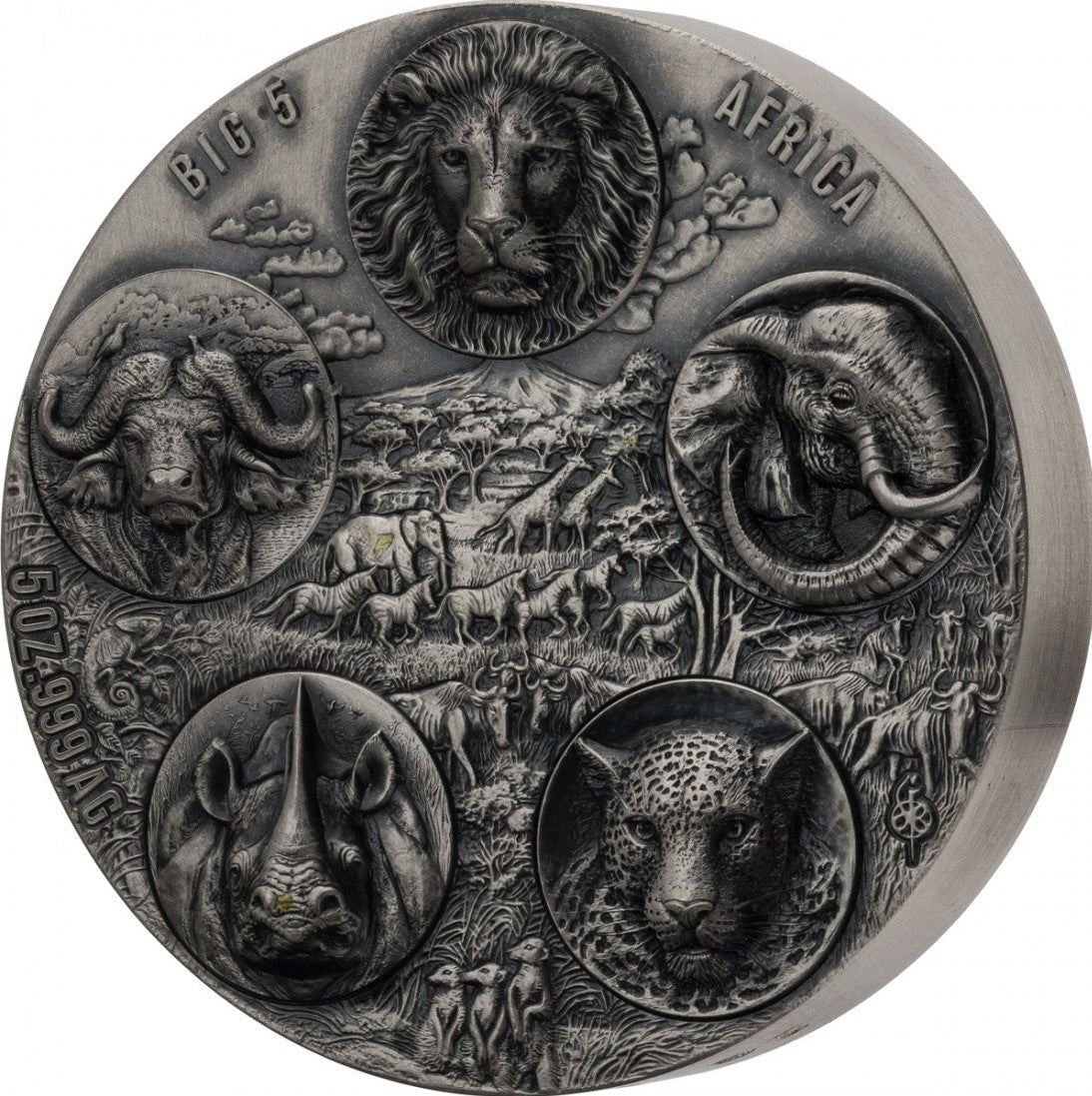 Ivory Coast 2022 5000 Francs Completer Big Five Mauquoy 5 Oz Antique .999 Silver Coin #263/999