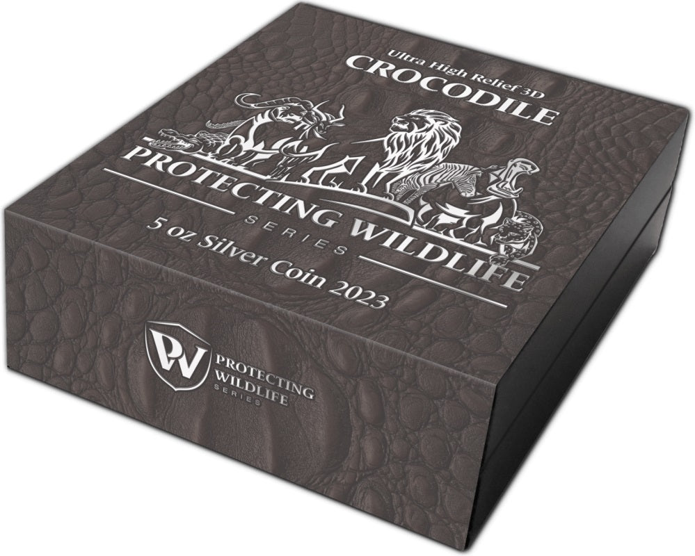 Burundi 2023 100 Francs Protecting Wildlife Series- Crocodile 5 Oz .999 Antique Silver 70mm Coin 799 Minted
