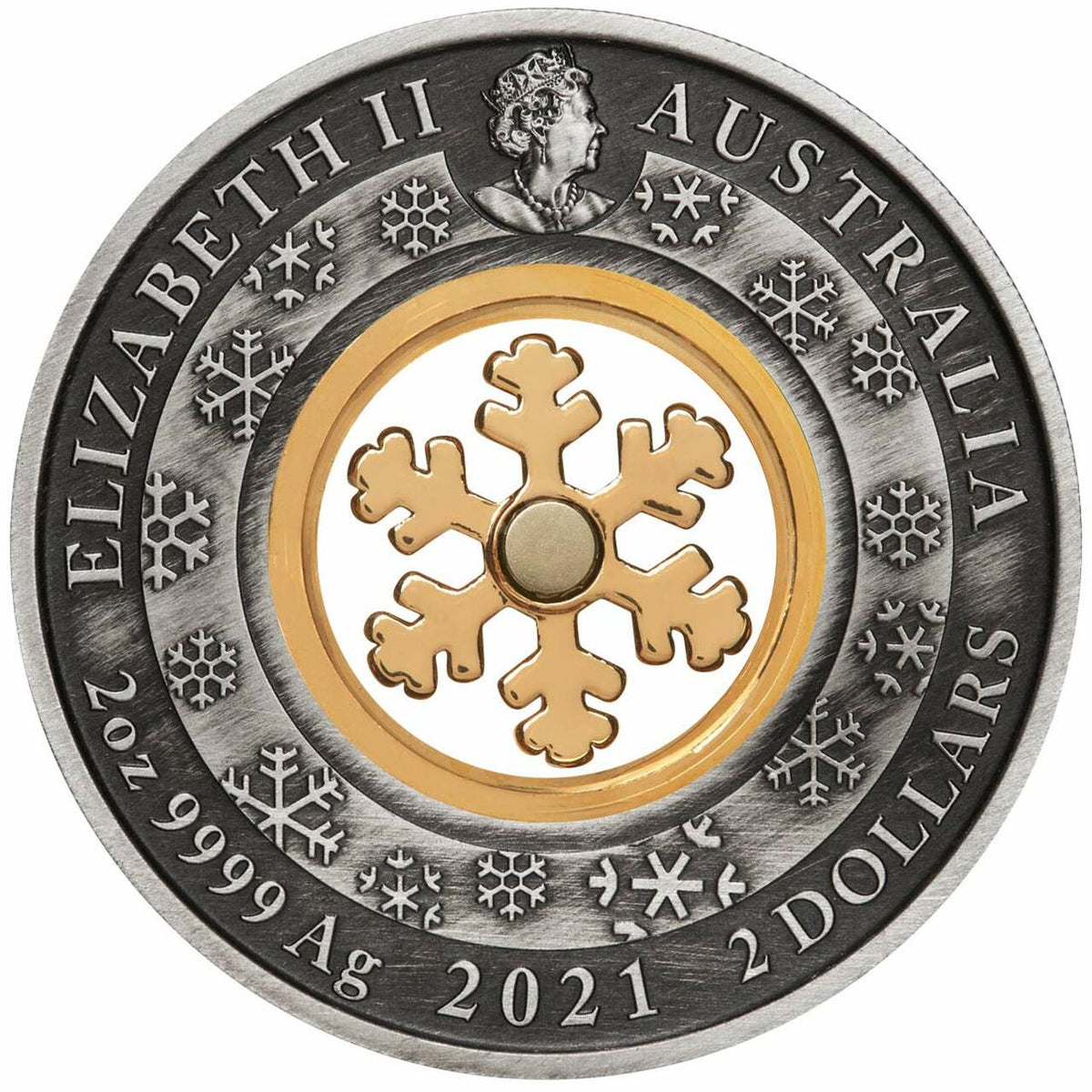 Australia 2021 $2 Christmas Wonderland 2oz Silver Antiqued Coloured Coin Perth Mint