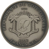 Ivory Coast 2022 1000 Francs Elephant -Big Five 1 Oz Antique Silver Coin
